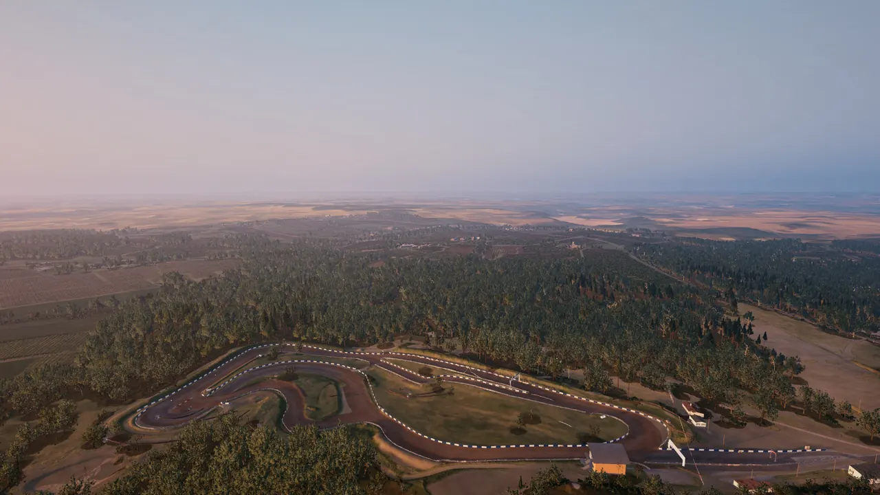 Sunset over the circuit with relief out to a 20 km horizon